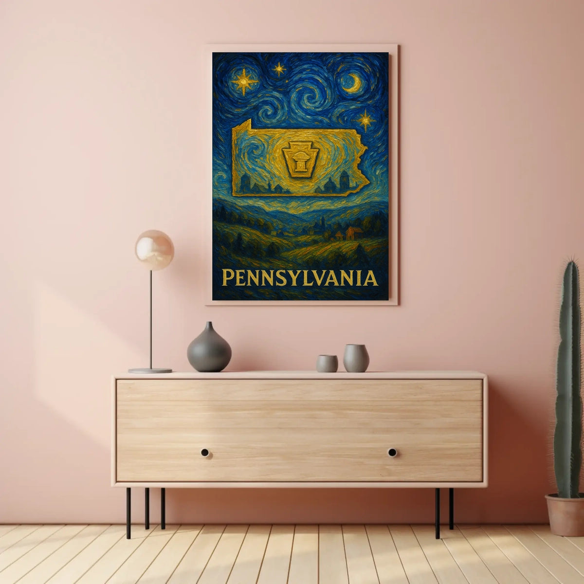 Artistic Pennsylvania Night Scene: Vintage Impressionistic Poster