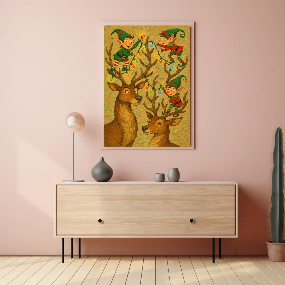 Festive Elves And Reindeer Poster