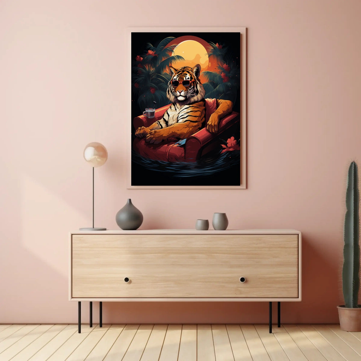 Tiger Lounges in Armchair Tropical Jungle Animal Poster