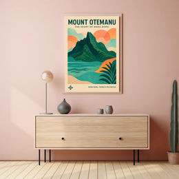 Mount Otemanu Vintage Travel Illustration Poster