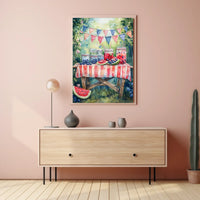 Watercolor Lemonade Stand Table With Fruit Garden Poster