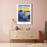 Santorini Sunset Watercolor Travel Poster PosterGoat