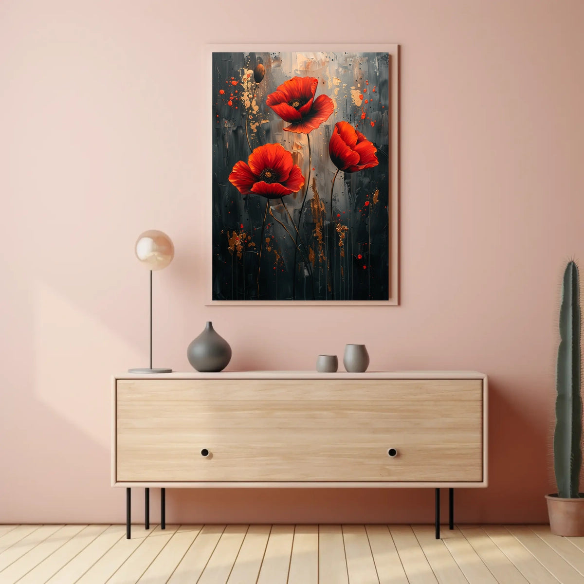 Vibrant Poppies On Abstract Canvas Poster