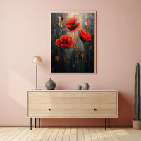 Vibrant Poppies On Abstract Canvas Poster