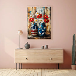 Patriotic Mason Jars Painted In American Flag Colors Poster