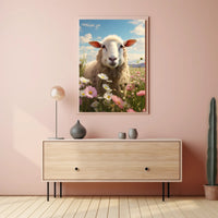 Serene Sheep In Bloom Poster PosterGoat
