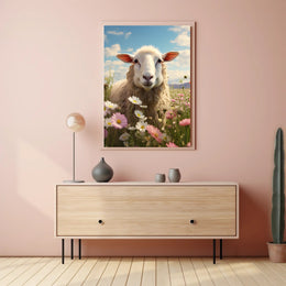 Serene Sheep In Bloom Poster PosterGoat