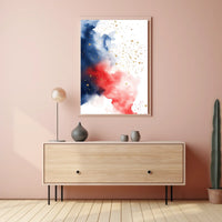 splash design in red white and blue tones Poster
