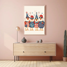 patriotic chickens standing side by side Poster