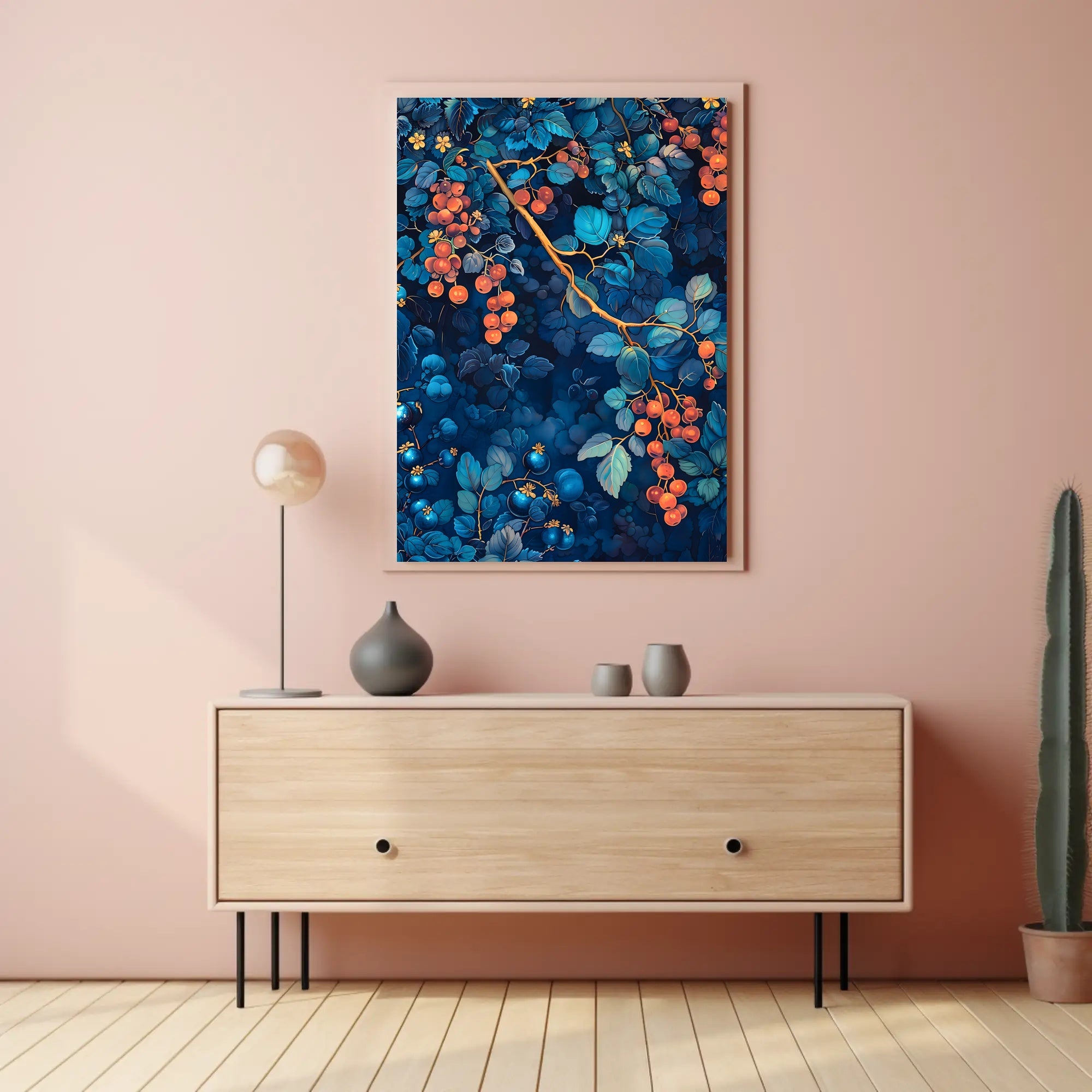 Vibrant Botanical Art: Enchanting Berry and Foliage Poster