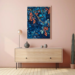 Vibrant Botanical Art: Enchanting Berry and Foliage Poster