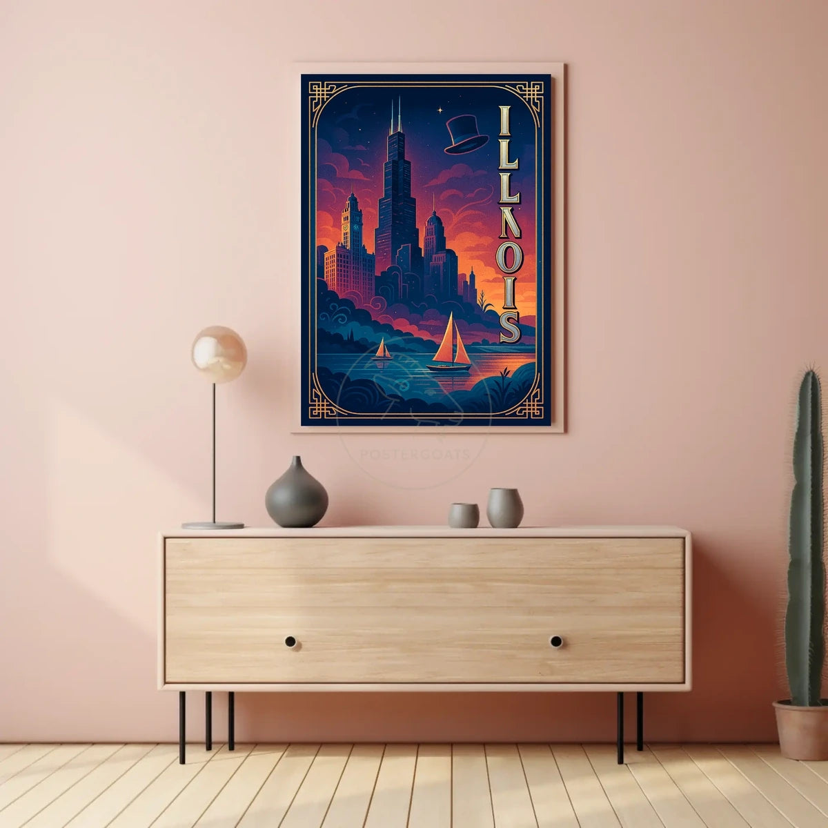 Illinois Vintage Cityscape with Whimsical Charm Urban or Cityscape Poster