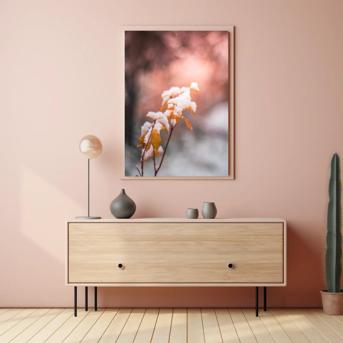 Snow-Kissed Autumn Leaves Poster