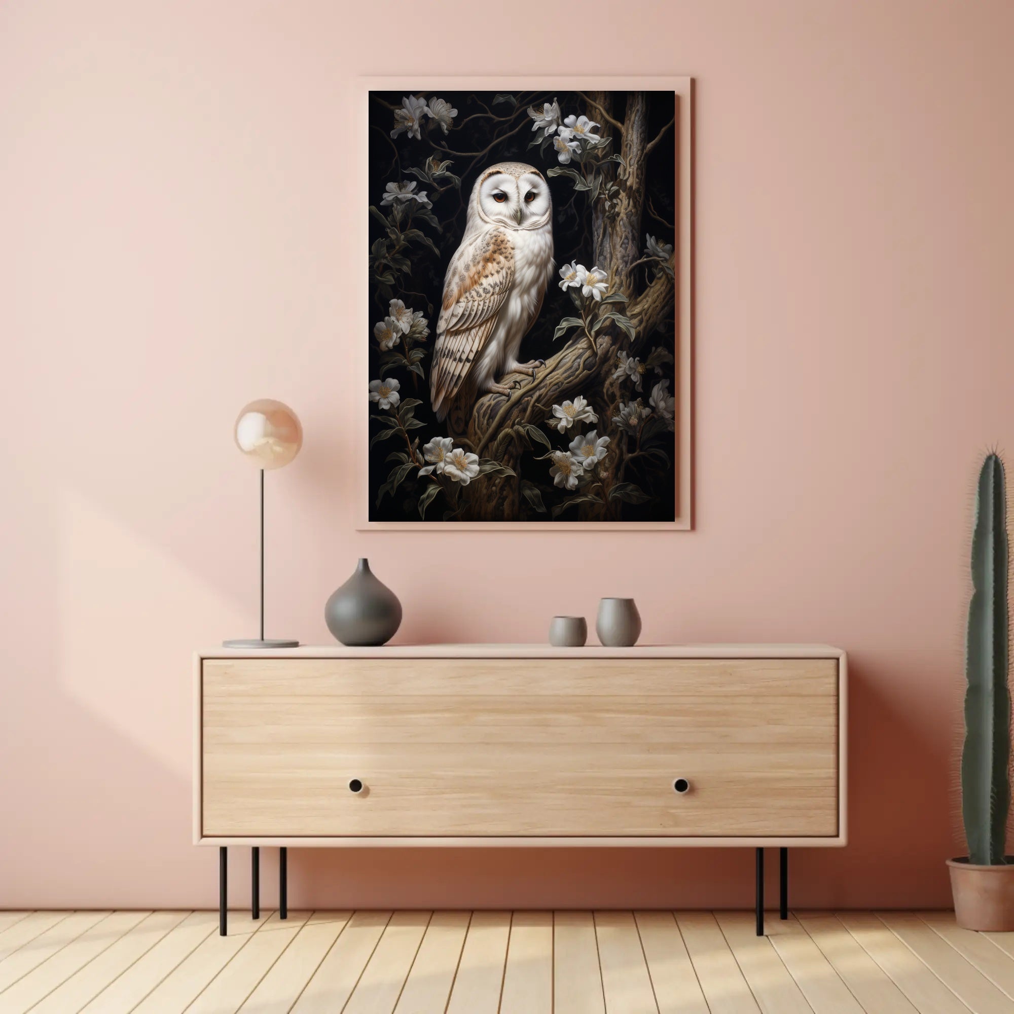 Owl Among Blossoms Poster PosterGoat