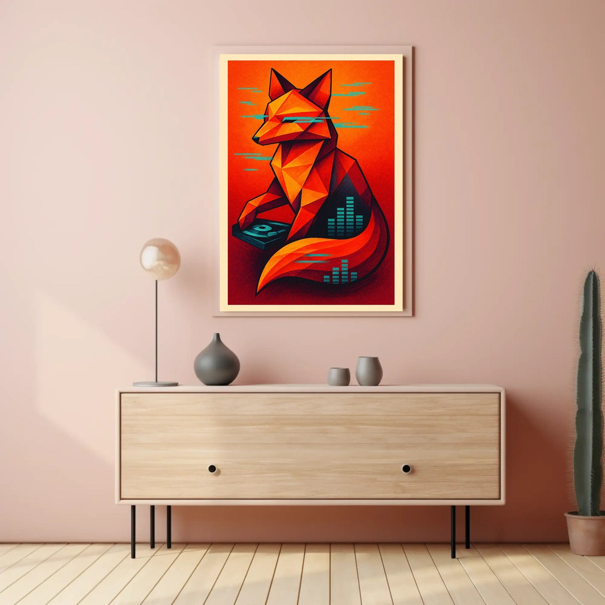 Geometric Fox With Digital Vibes Poster