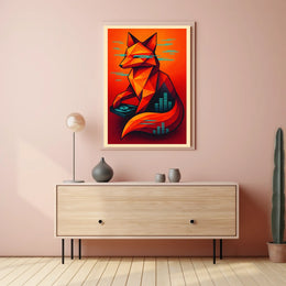 Geometric Fox With Digital Vibes Poster