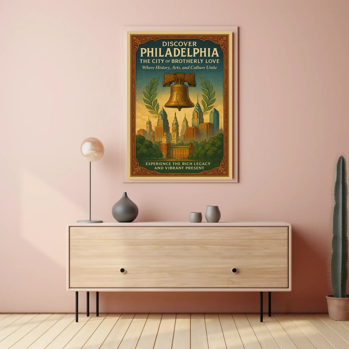 Philadelphia Vintage Liberty Bell Skyline Poster