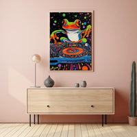 Colorful Frog DJ Vibes in Psychedelic Abstract Poster