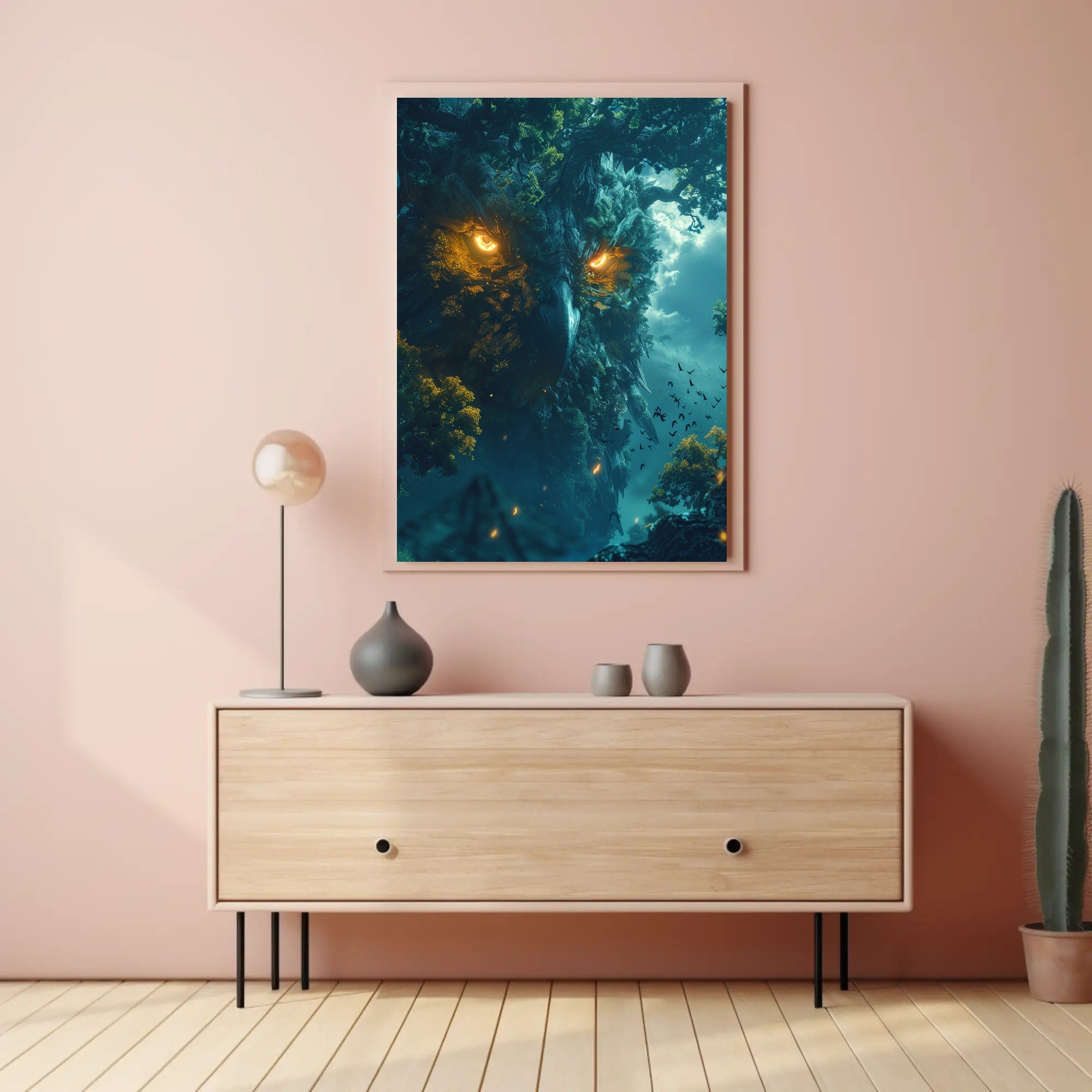 Enchanted Owl Tree Surreal Scene Fantasy or Mythology Poster PosterGoat