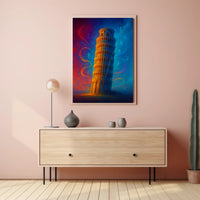 Enchanted Leaning Tower Poster Vintage Travel Wall Art