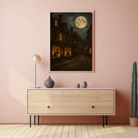 Salem Witchcraft Vintage Gothic Street Art Atmosphere Cobblestone Moonlit Historic Urban Collectors Poster