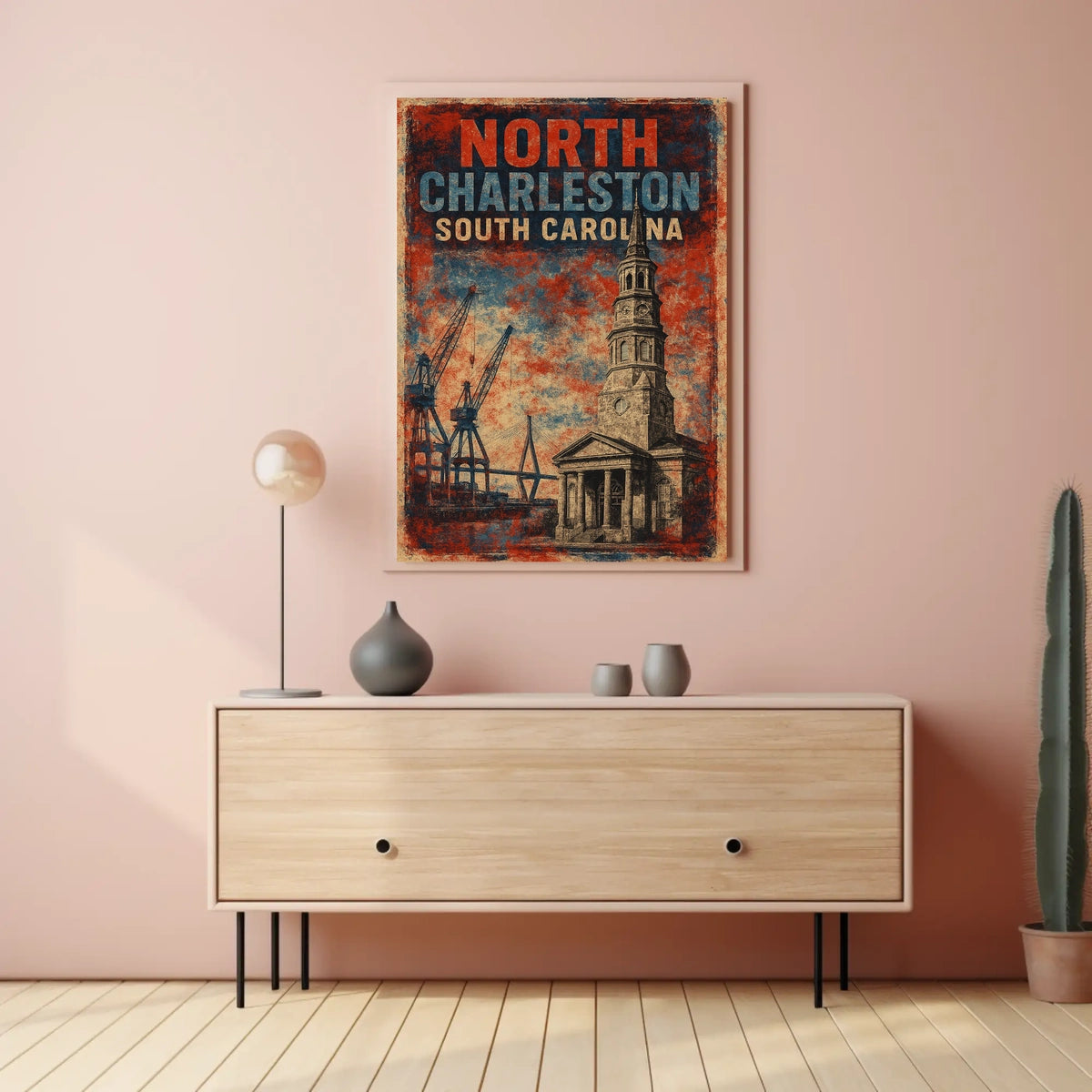 North Charleston Skyline Minimalist Wanderlust Poster