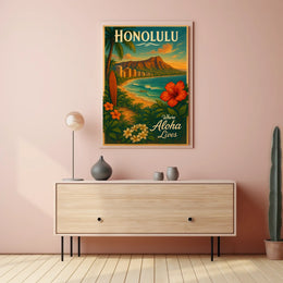 Honolulu Vintage Travel Poster Tropical Paradise Adventure