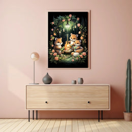 Whimsical Fox Picnic in Enchanted Forest Poster