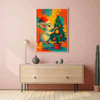 Festive Mouse and Christmas Tree Poster
