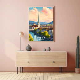 Zurich Cityscape Modern Art Travel Poster