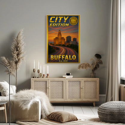 Buffalo New York Skyline Highway Sunset Poster Poster