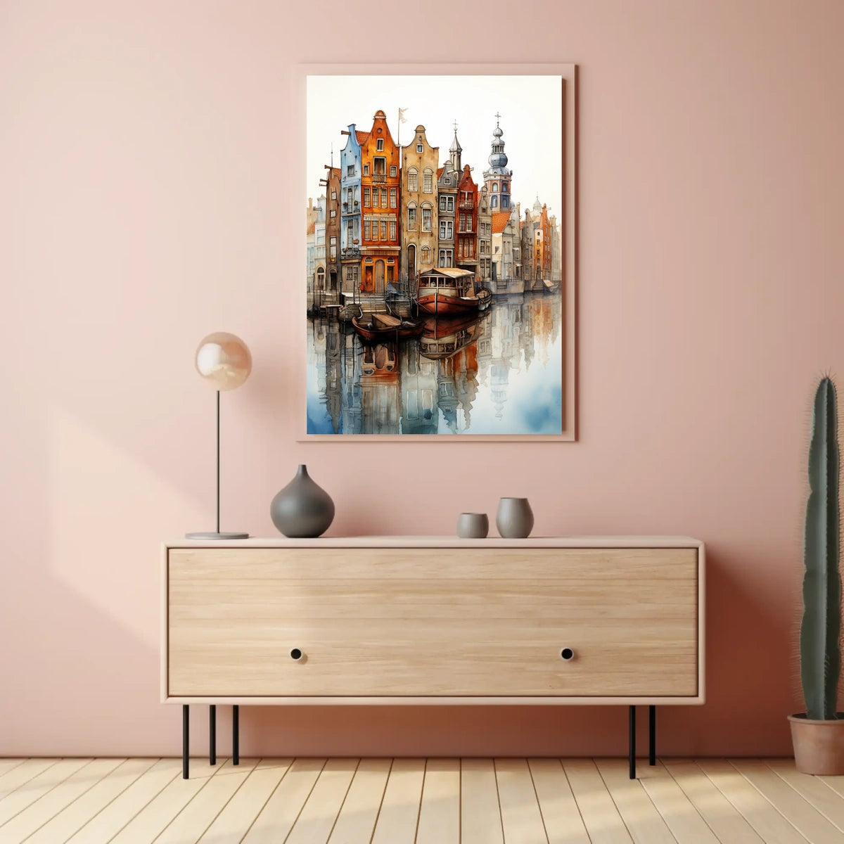 European Canal Cityscape Art Print Travel Poster