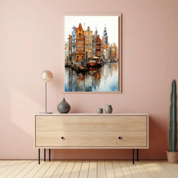 European Canal Cityscape Art Print Travel Poster
