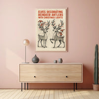 Elves Decorating Reindeer Antlers Poster
