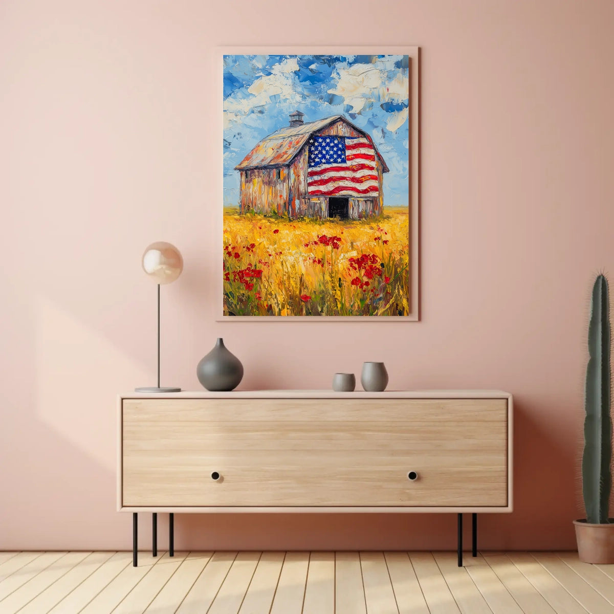 patriotic barn in the countryside Poster
