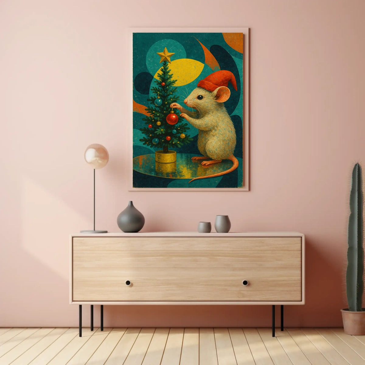 Festive Mouse and Christmas Tree Poster