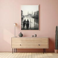 Venice Gondolas Monochrome Scene Urban or Cityscape Poster