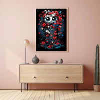 Whimsical Skull Art Poster with Hearts & Roses