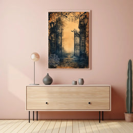 Dark Gothic Mansion Gate Horror Vintage Scene Artistic Poster