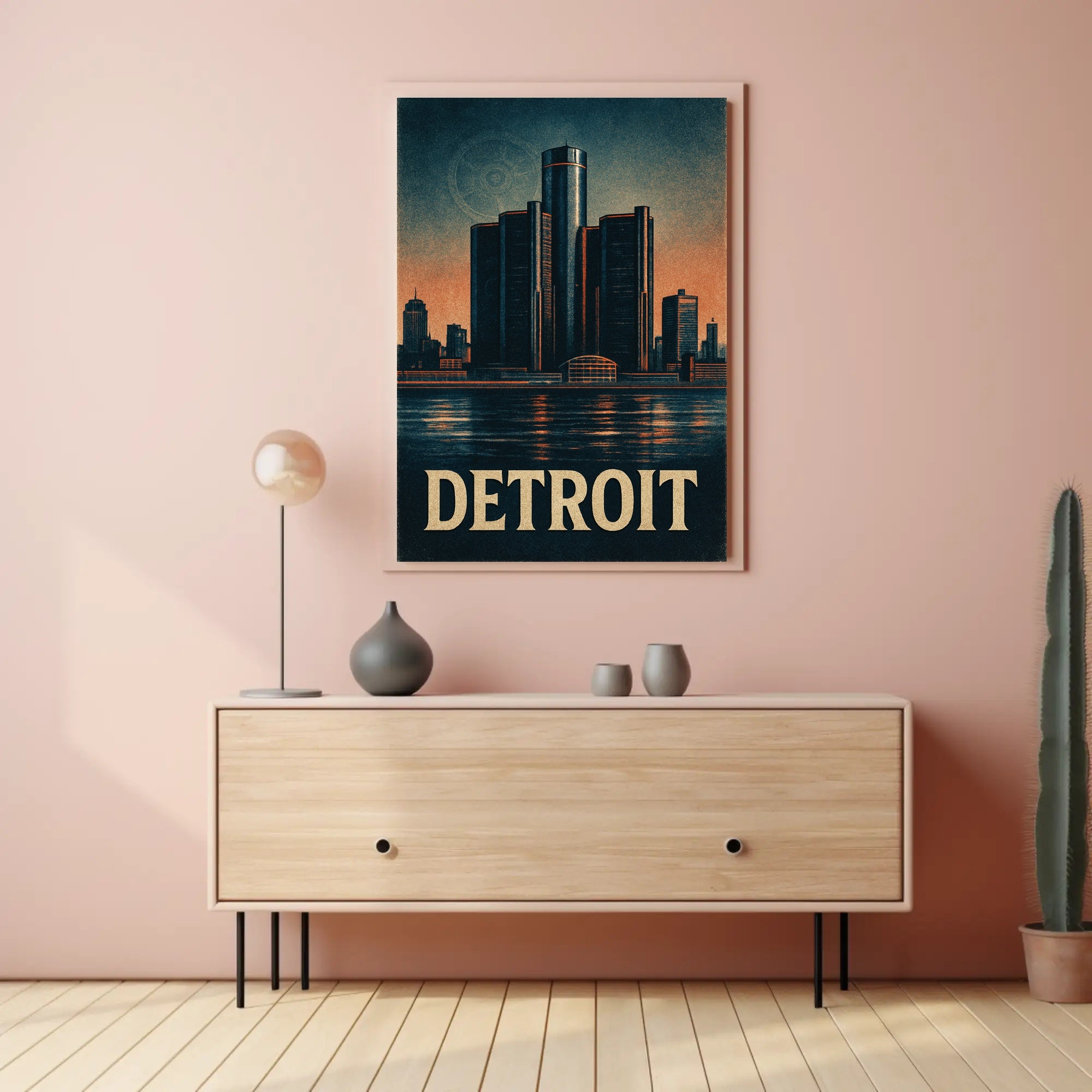 Detroit Skyline Vintage Poster Wall Art PosterGoat