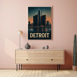 Detroit Skyline Vintage Poster Wall Art PosterGoat