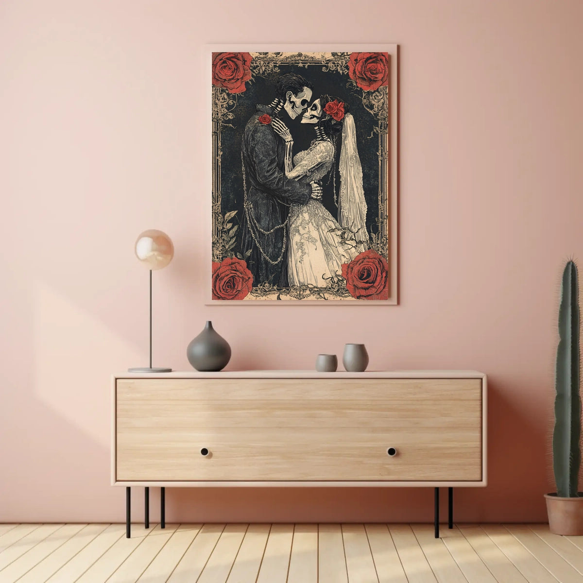 Skeleton Wedding Embrace: Romantic Cultural or Heritage Poster
