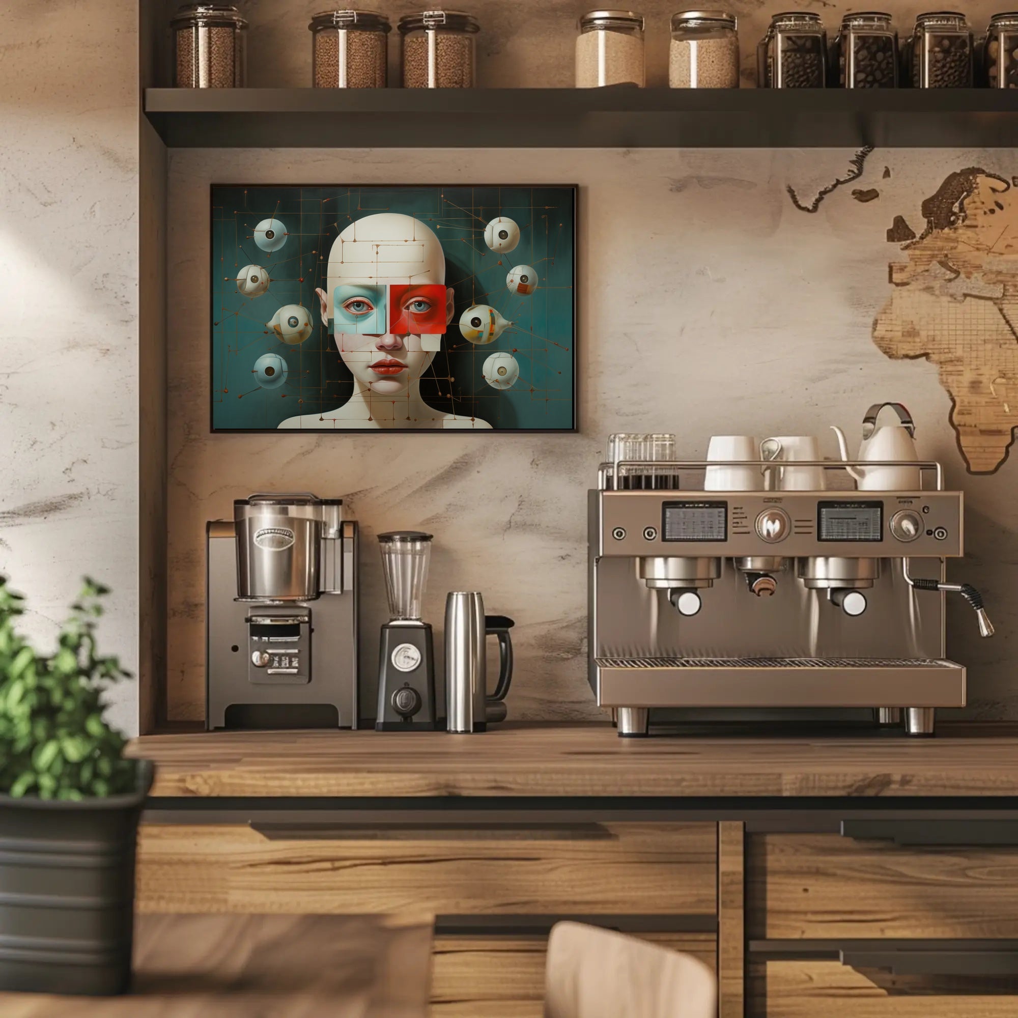 Surreal Bald-Faced Geometric Art Poster Futuristic Sci-Fi Poster