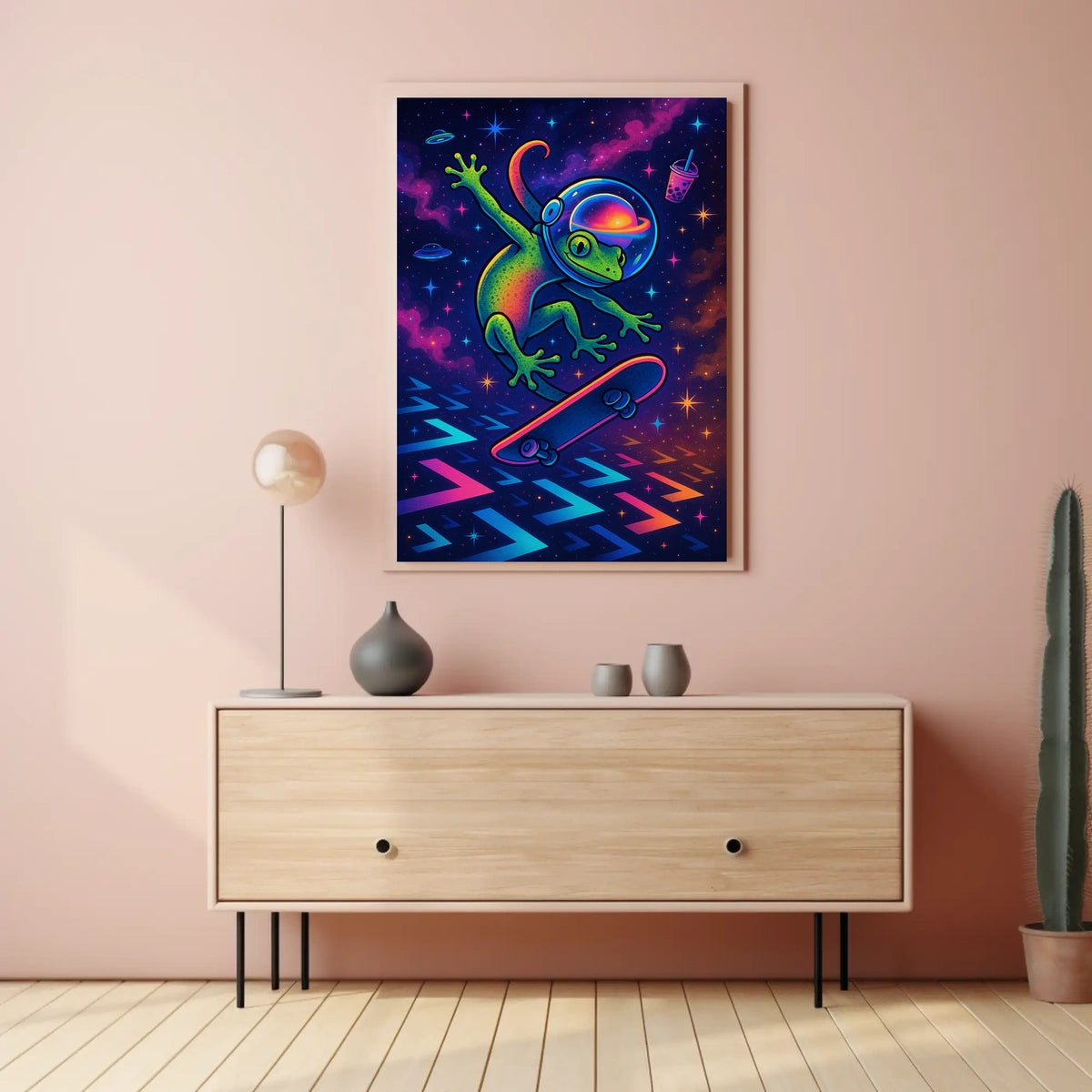 Cosmic Skateboarding Gecko Poster