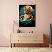 Relaxed Tiger on Beach Artistic Animal Poster