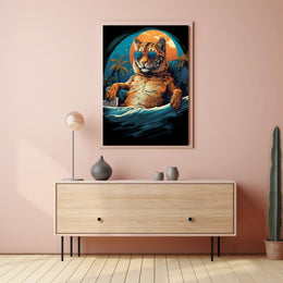 Relaxed Tiger on Beach Artistic Animal Poster