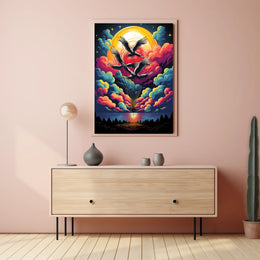 Surreal Birds and Balloon Adventure Art Poster