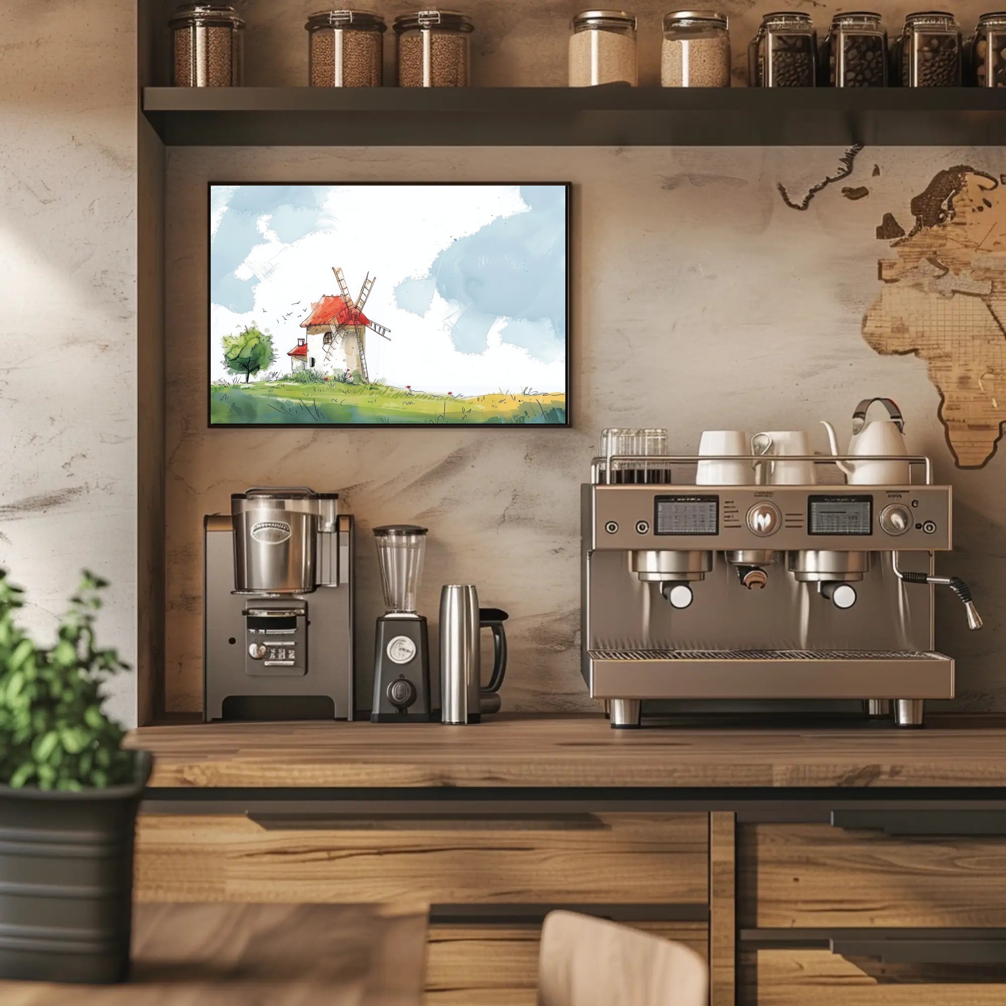 Serene Windmill Landscape Poster