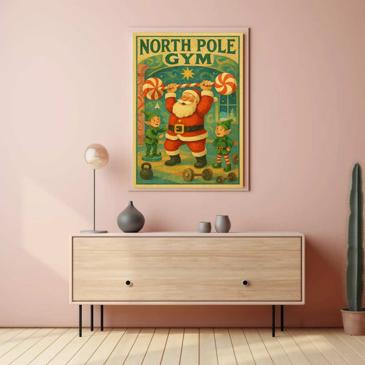 North Pole Gym Vintage Christmas Poster Art
