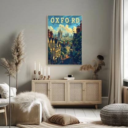 Oxford England University Spires Rooftops Travel Poster